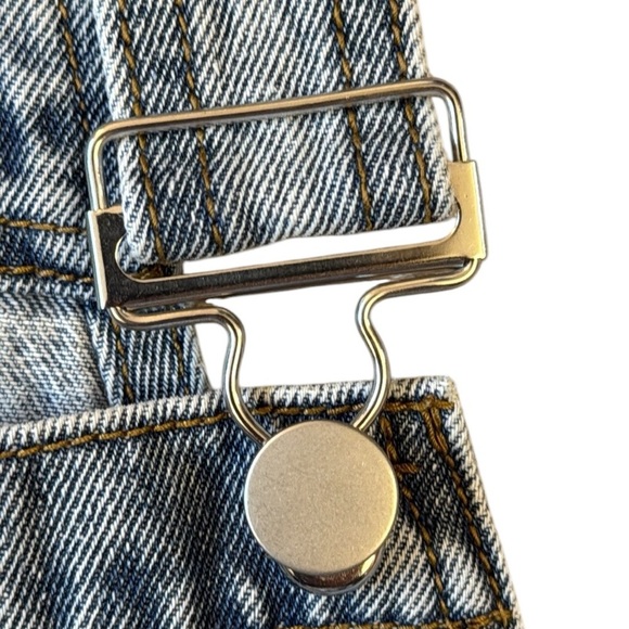 Cider Blue Denim Bib Overall Shorts Shorterall Silver Hardware Rolled Hem XS - Picture 4 of 13